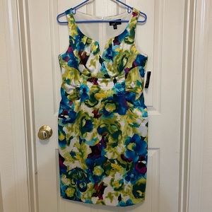 Ronni Nicole, size 14 blue green floral watercolor print dress.